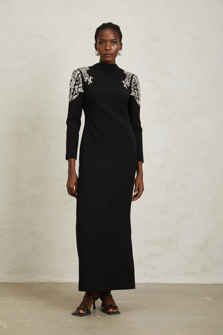 Genevieve Maxi Dress Black Open Back Embellished
