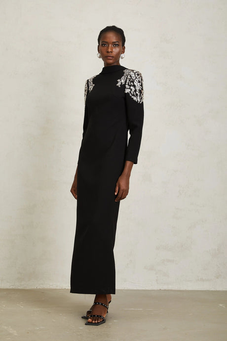 Genevieve Maxi Dress Black Open Back Embellished