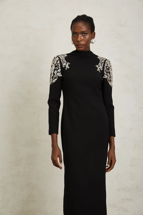 Genevieve Maxi Dress Black Open Back Embellished