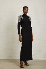Lidia Black Open Back Embellished Maxi Dress