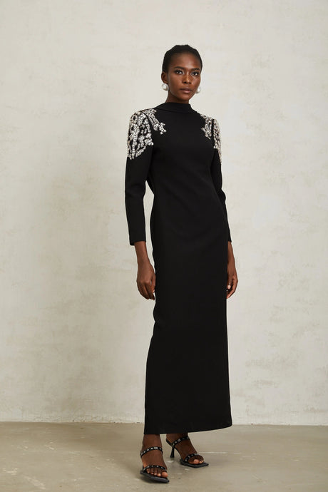 Genevieve Maxi Dress Black Open Back Embellished