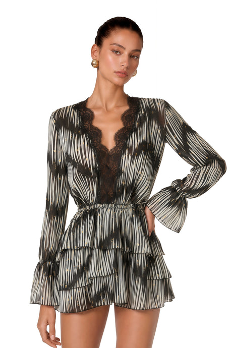 Fiona Mini Dress Black Sequin with Lace Trim