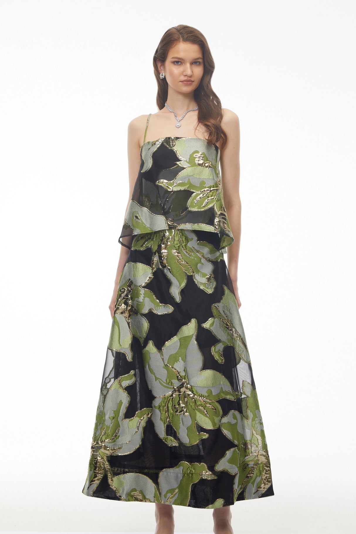 Lídia Green Floral Print Tiered Maxi Dress