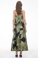 Lídia Green Floral Print Tiered Maxi Dress