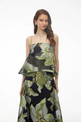 Lídia Green Floral Print Tiered Maxi Dress