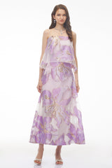 Lídia Purple Floral Print Tiered Maxi Dress