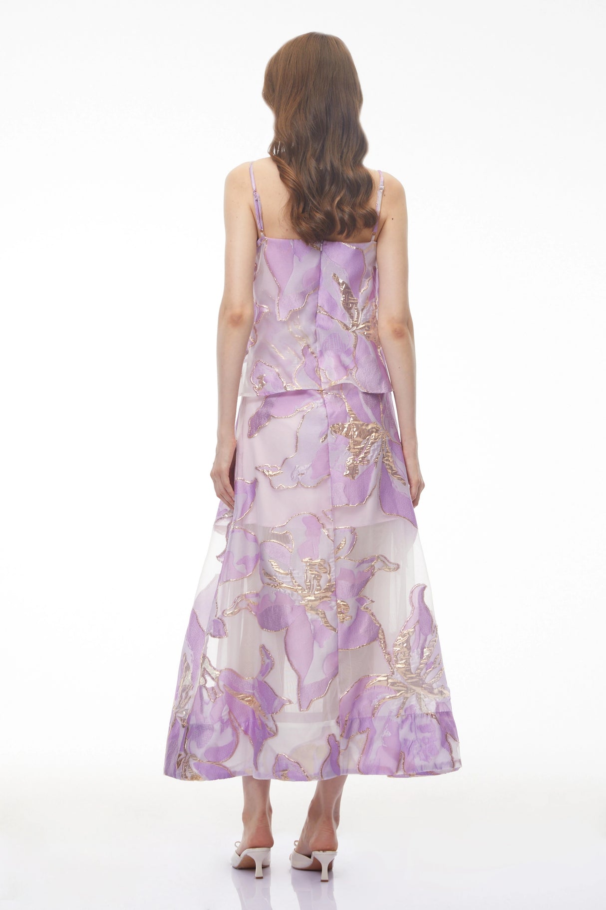 Lídia Purple Floral Print Tiered Maxi Dress