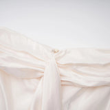 Lilla Beige Strapless Ruffled Satin Maxi Dress