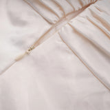 Lilla Beige Strapless Ruffled Satin Maxi Dress