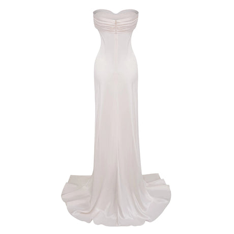 Brielle Maxi Dress Beige Strapless Ruffled Satin