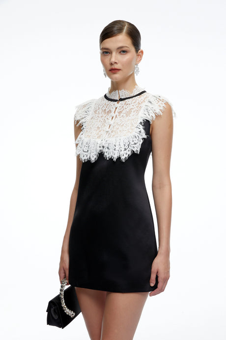Faith Mini Dress Black A-Line with Contrast Lace
