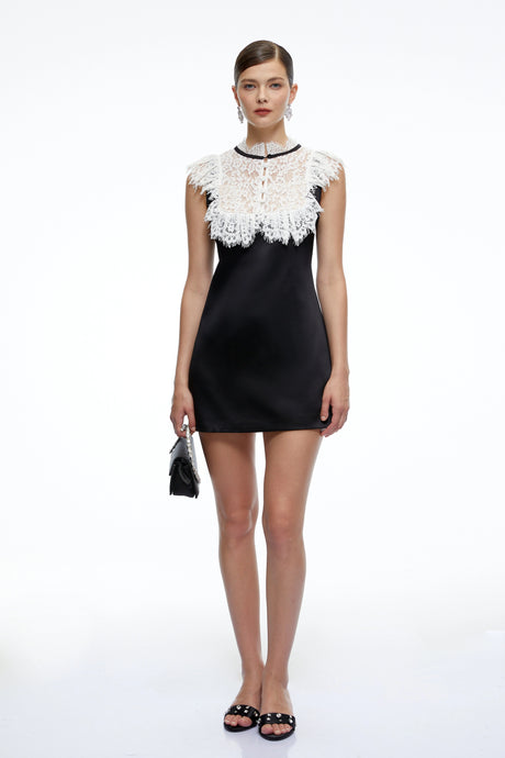 Faith Mini Dress Black A-Line with Contrast Lace