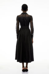 Lilliana Black Lace Midi Dress with Lapel Collar