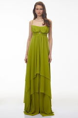 Lilliana Olive Green Tiered Maxi Dress with CutOuts