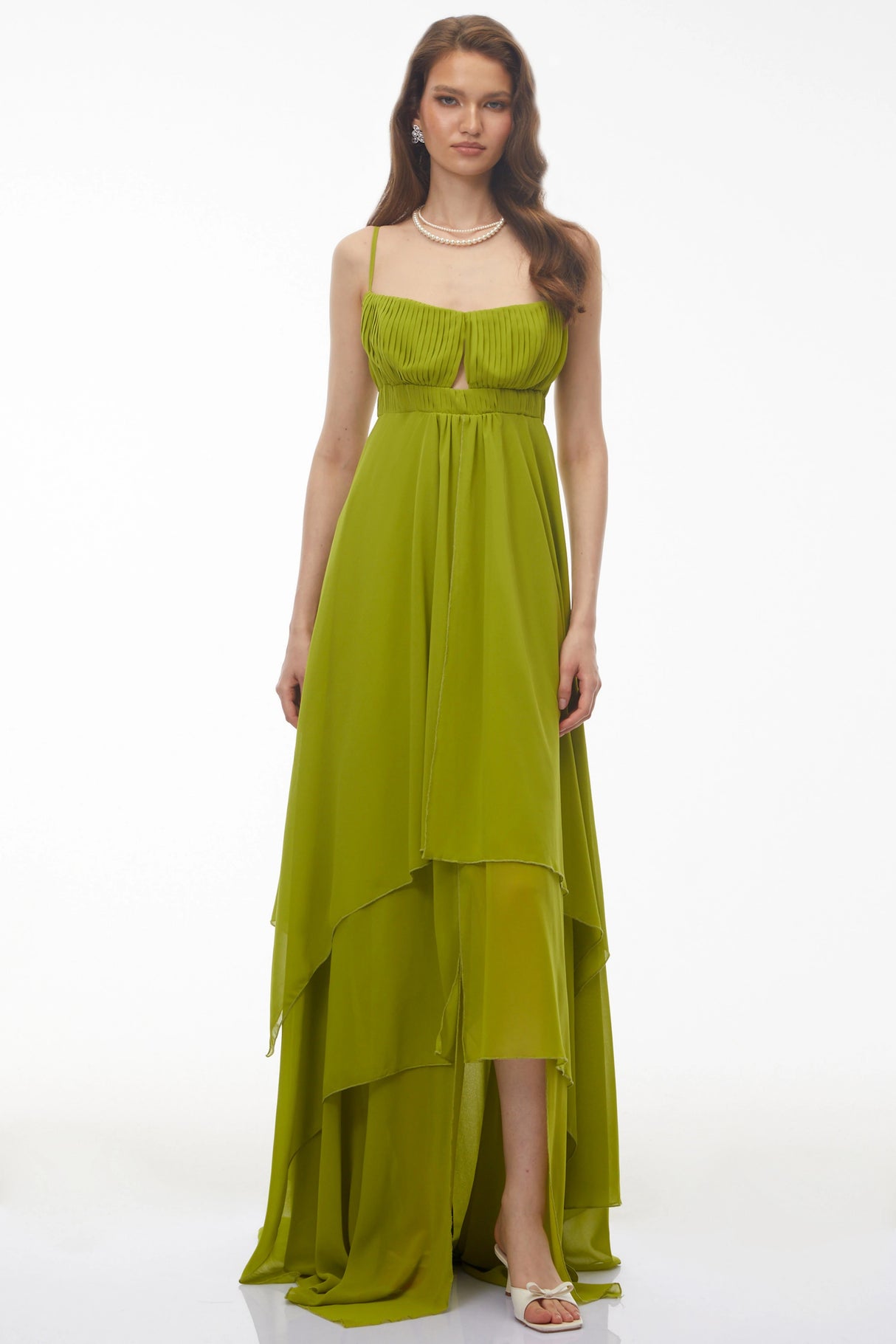 Lilliana Olive Green Tiered Maxi Dress with CutOuts