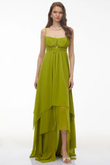 Lilliana Olive Green Tiered Maxi Dress with CutOuts