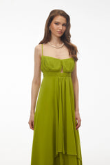 Lilliana Olive Green Tiered Maxi Dress with CutOuts