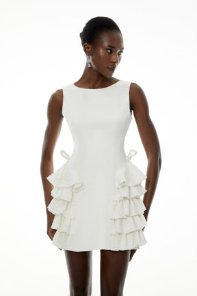 Lilliana White Sleeveless Tiered Ruffled Mini Dress