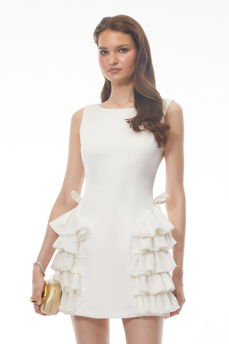 Yara Mini Dress White Sleeveless Tiered Ruffled