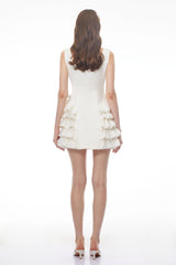 Lilliana White Sleeveless Tiered Ruffled Mini Dress