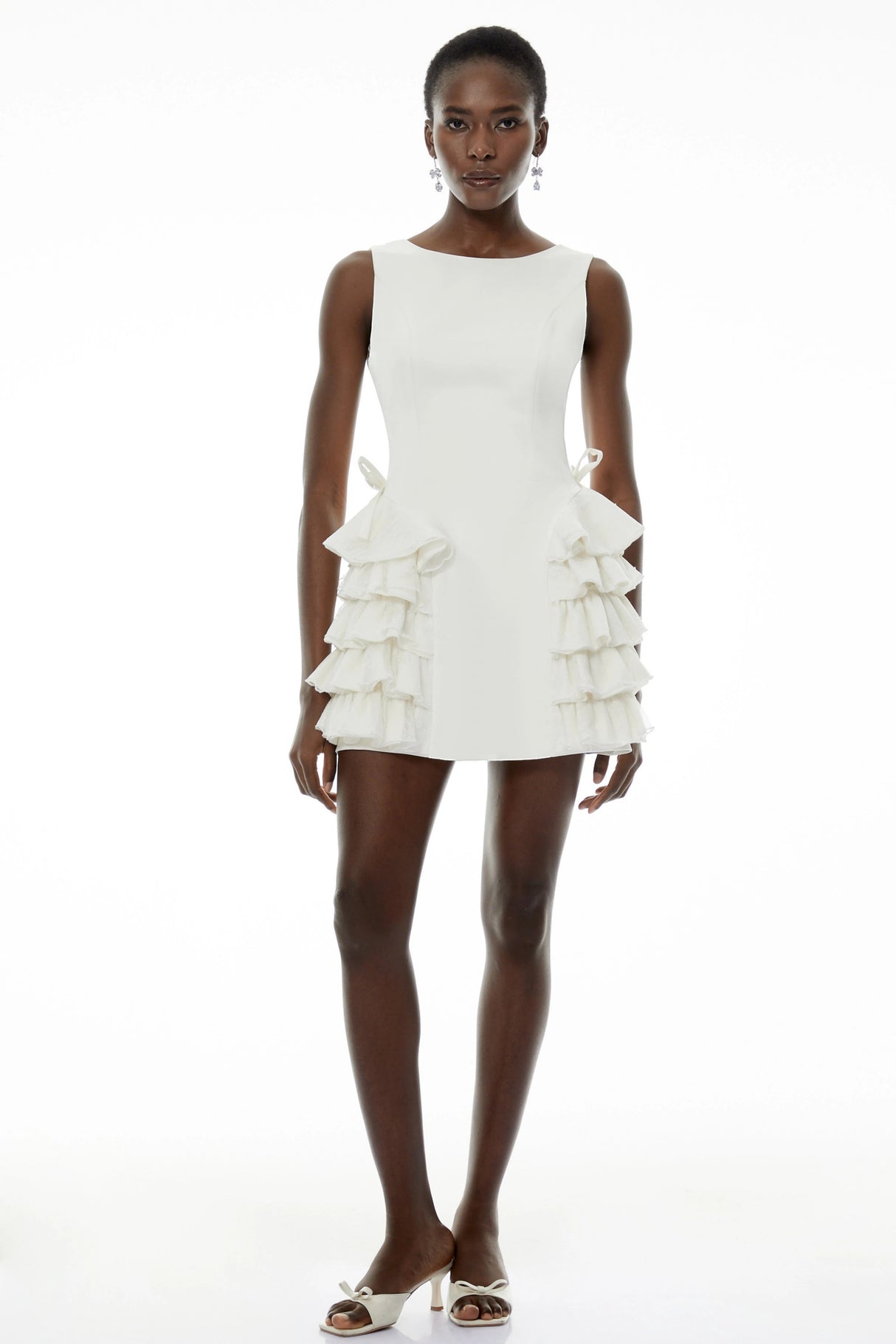 Lilliana White Sleeveless Tiered Ruffled Mini Dress