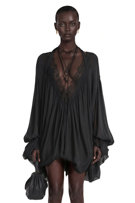 Destiny Mini Dress Black Plunge Neck Lace