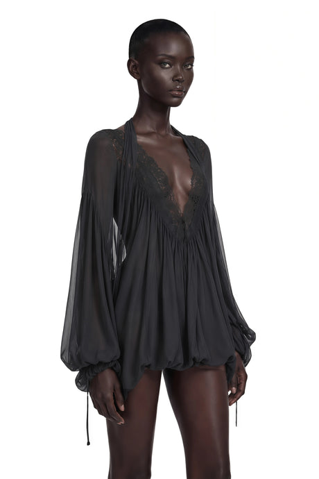 Destiny Mini Dress Black Plunge Neck Lace