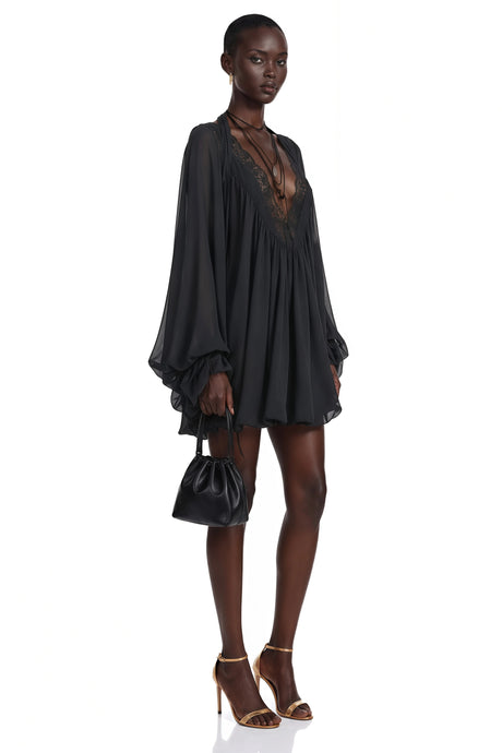 Destiny Mini Dress Black Plunge Neck Lace