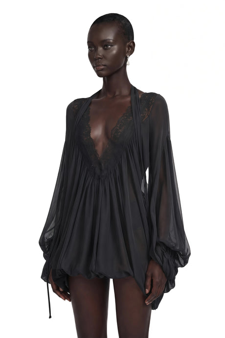 Destiny Mini Dress Black Plunge Neck Lace