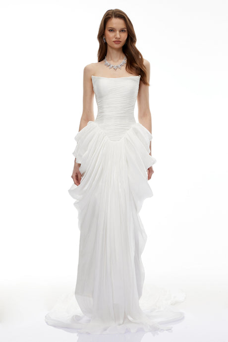 Amari Maxi Dress White Ruched Bodycon