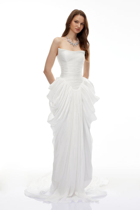 Amari Maxi Dress White Ruched Bodycon