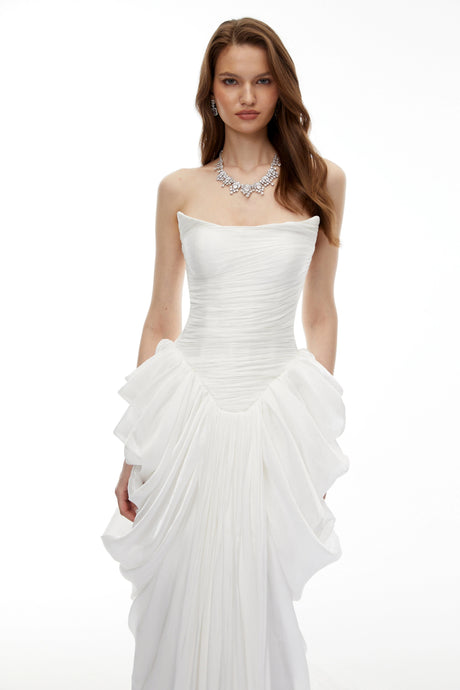 Amari Maxi Dress White Ruched Bodycon