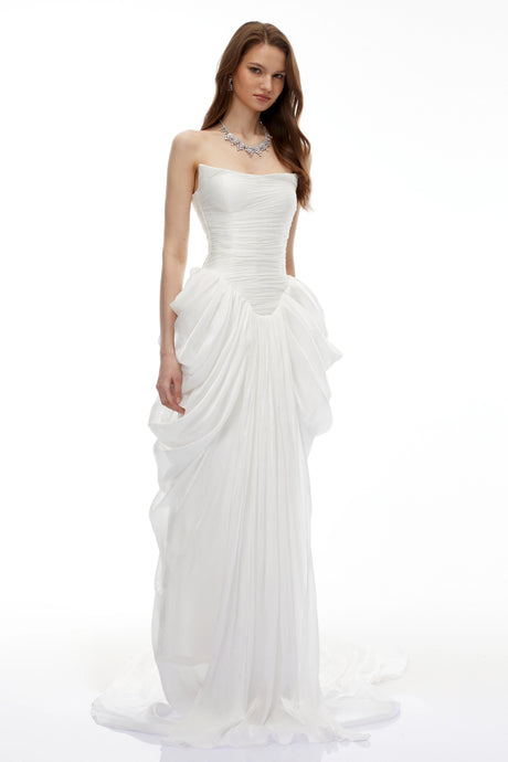 Amari Maxi Dress White Ruched Bodycon