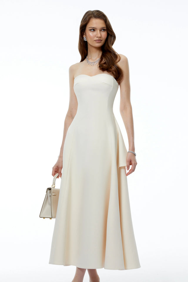 Lina White Off Shoulder Sweetheart Midi Dress