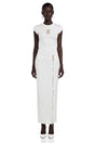 Linda White Bodycon Maxi Dress with Rhinestone Brooch