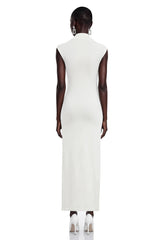 Linda White Bodycon Maxi Dress with Rhinestone Brooch