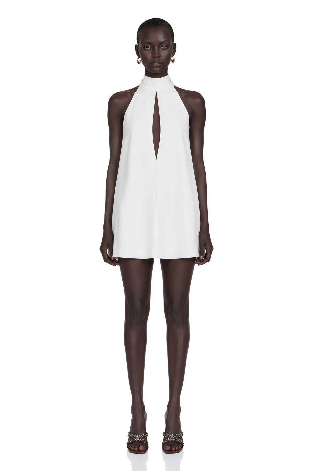 Linden White Halter Neck Keyhole CutOut Mini Dress