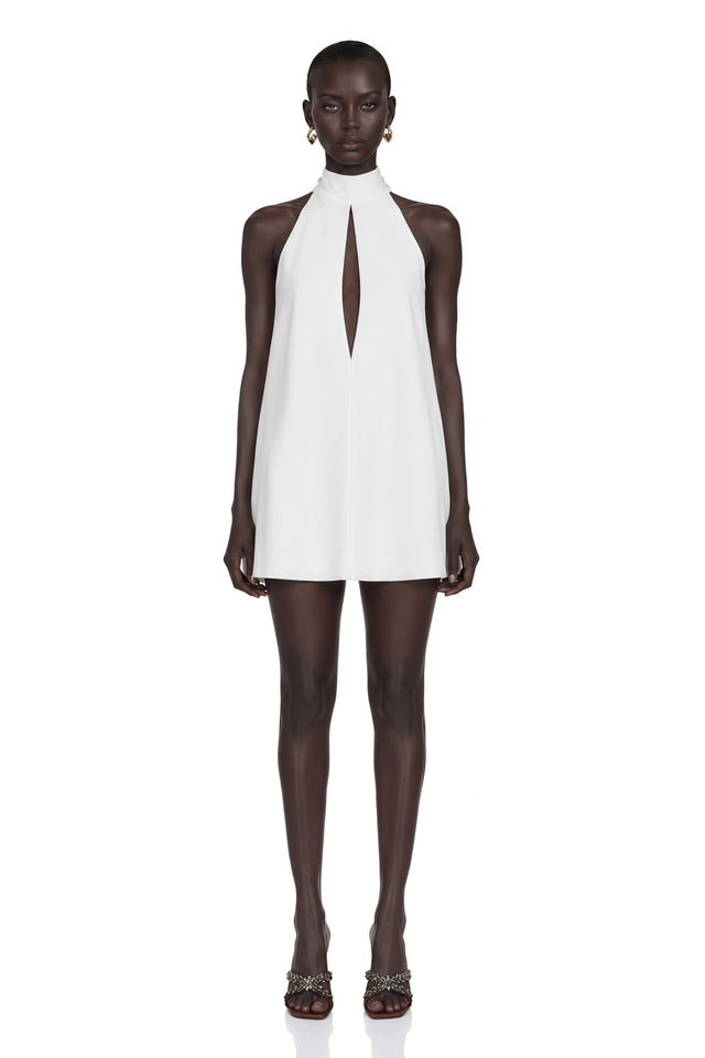 Linden White Halter Neck Keyhole CutOut Mini Dress