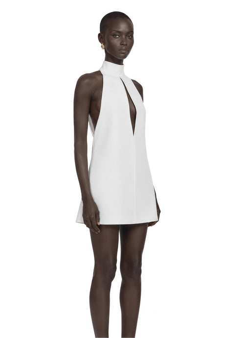 Fabiola Mini Dress White Halter Neck Keyhole Cut-Out