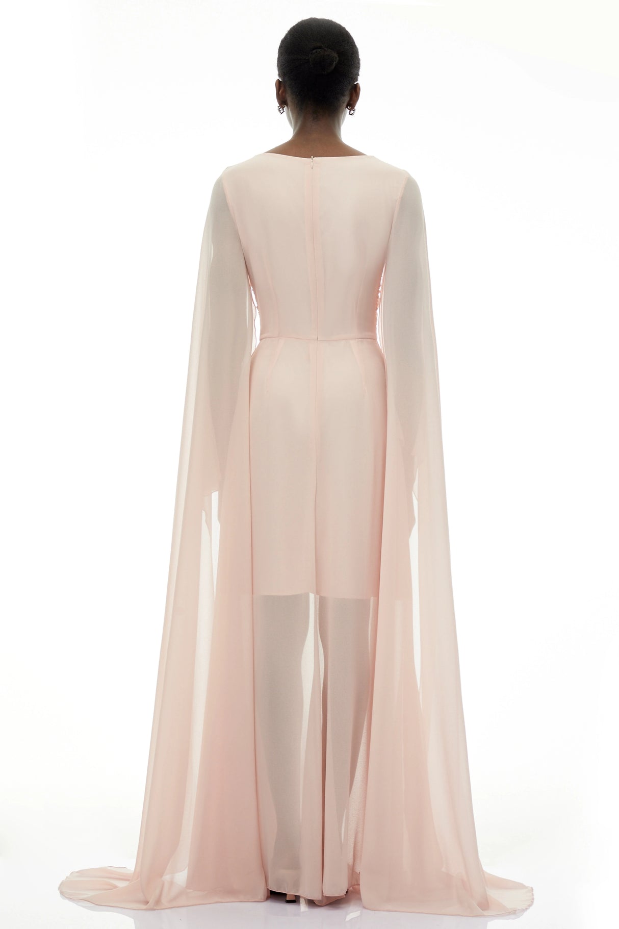 Lindsay Pink Ruched Maxi Dress with Draped Sleeves