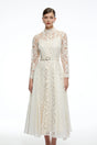 Linnea Neutral Long Sleeves Lace Midi Dress