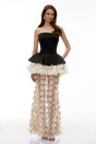 Lioren Black Off Shoulder Maxi Dress with Floral Applique