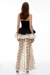 Lioren Black Off Shoulder Maxi Dress with Floral Applique