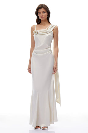 Lisa White One Shoulder Ruched Maxi Dress with 3D Florals
