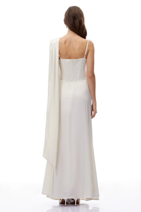 Lexi Maxi Dress White One Shoulder Ruched with 3D Florals