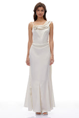 Lisa White One Shoulder Ruched Maxi Dress with 3D Florals