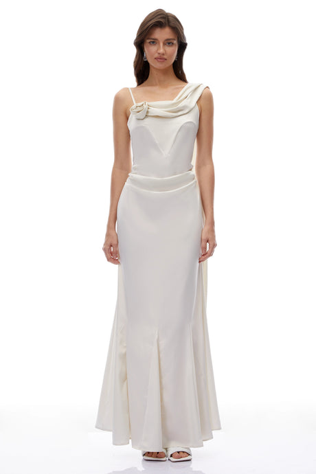 Lexi Maxi Dress White One Shoulder Ruched with 3D Florals