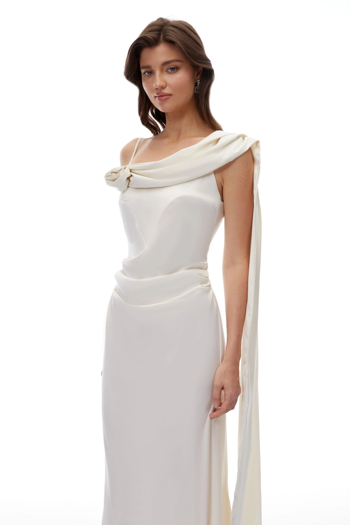 Lisa White One Shoulder Ruched Maxi Dress with 3D Florals