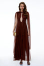 Lisbet Chocolate Brown Ruched Maxi Dress with Cape Sleeves