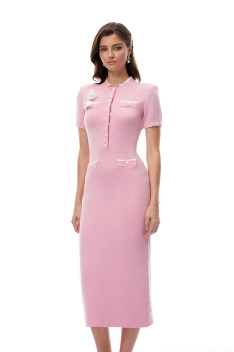 Biancamaria Midi Dress Pink 3D Petal Knit